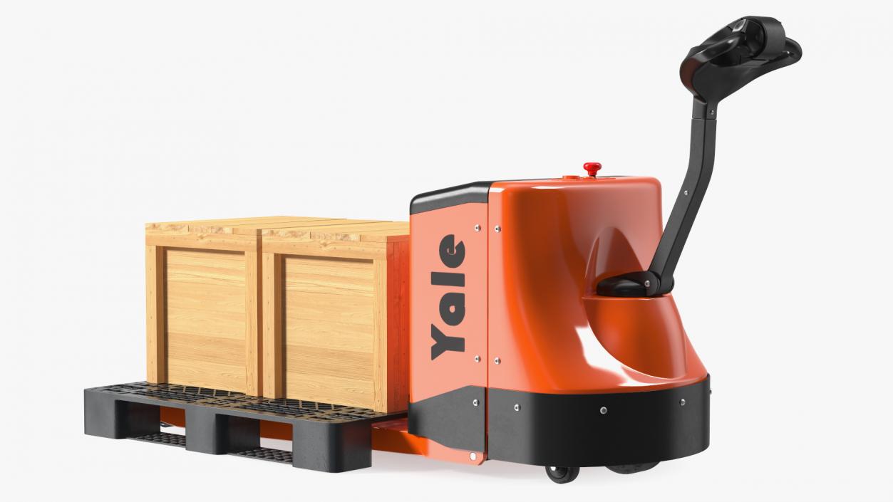 3D Yale Electric Pallet Truck with Wooden Crates Rigged for Cinema 4D