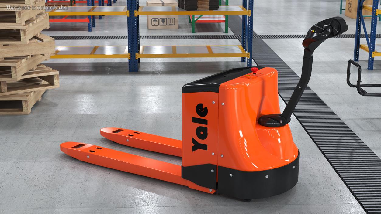 3D Yale Electric Pallet Truck with Wooden Crates Rigged for Cinema 4D