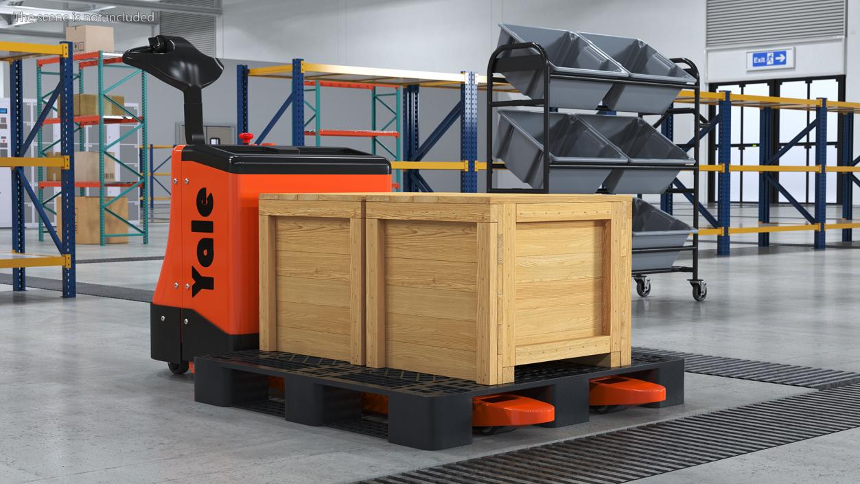 3D Yale Electric Pallet Truck with Wooden Crates Rigged for Cinema 4D