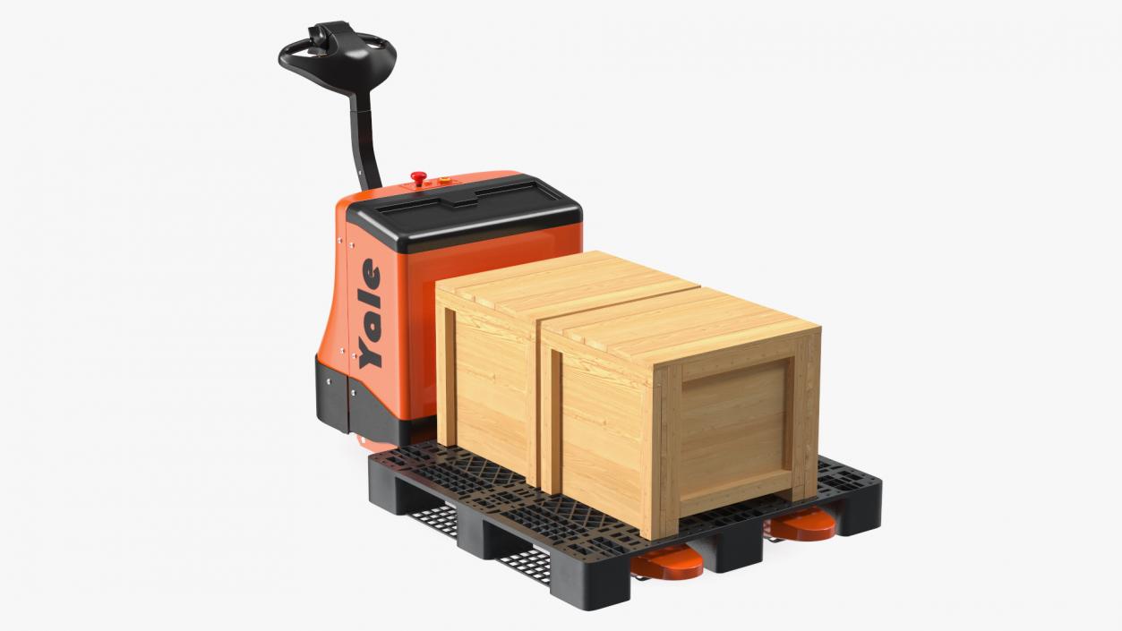 3D Yale Electric Pallet Truck with Wooden Crates Rigged for Cinema 4D