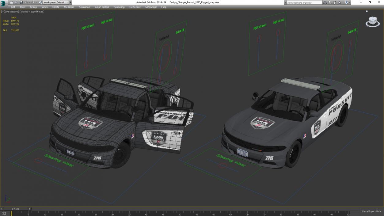 3D Dodge Charger Pursuit 2015 Rigged model