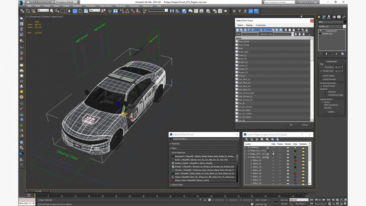 3D Dodge Charger Pursuit 2015 Rigged model