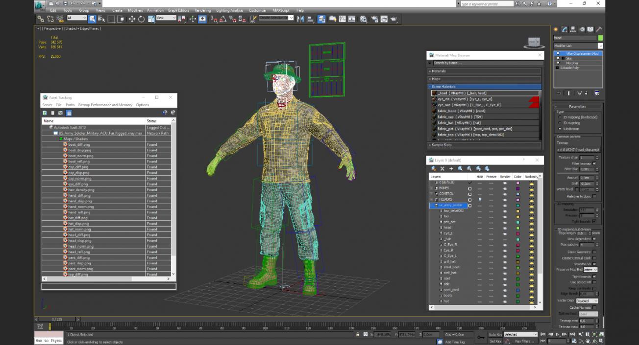 US Army Soldier Military ACU Fur Rigged 3D model