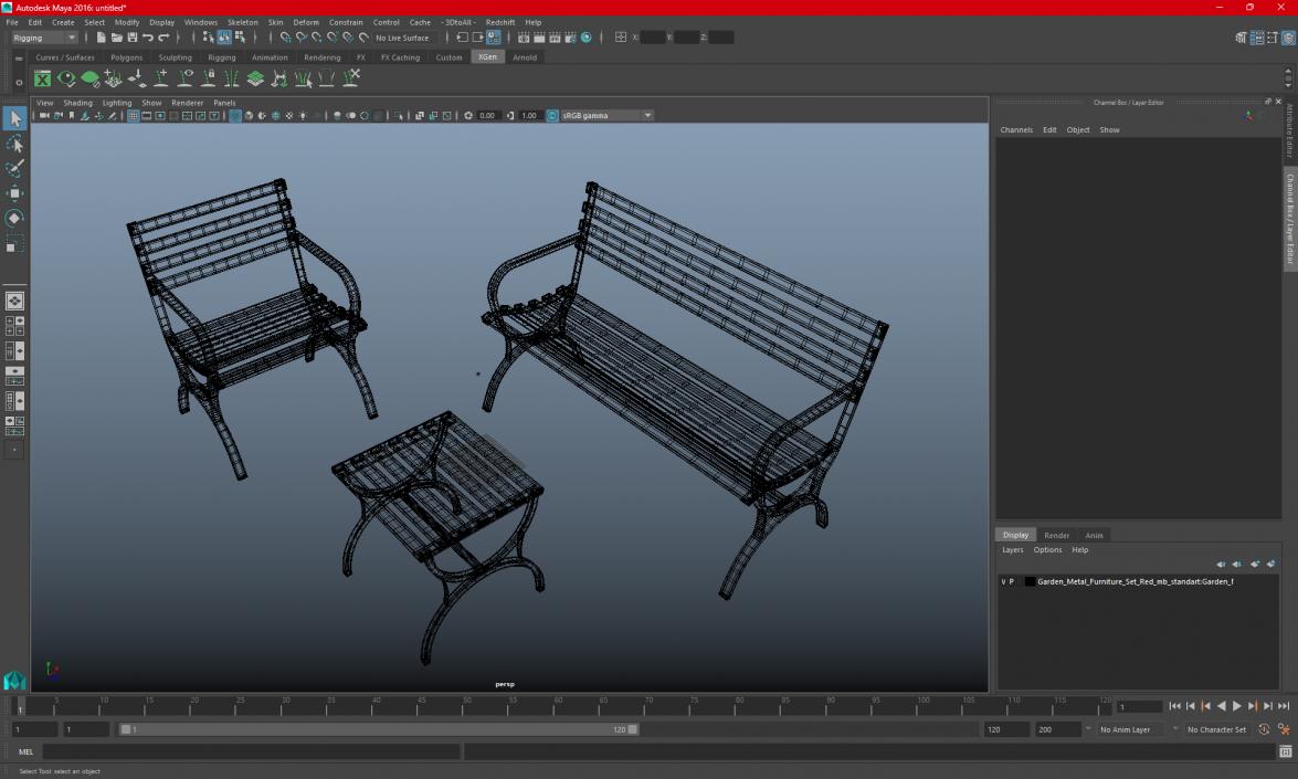 3D model Garden Metal Furniture Set Red