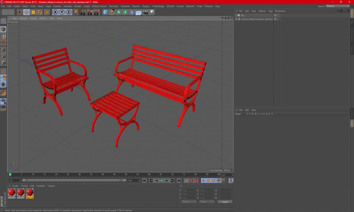 3D model Garden Metal Furniture Set Red