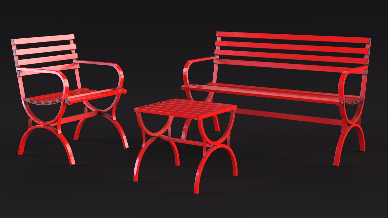 3D model Garden Metal Furniture Set Red