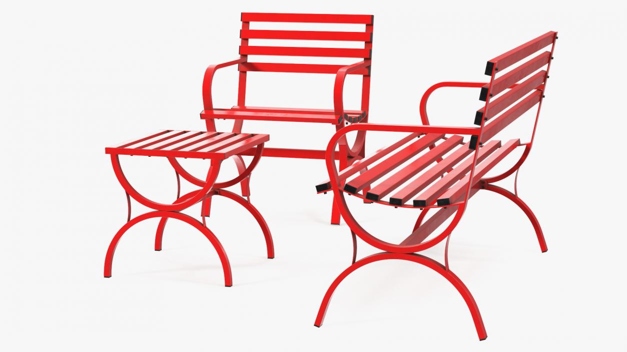 3D model Garden Metal Furniture Set Red