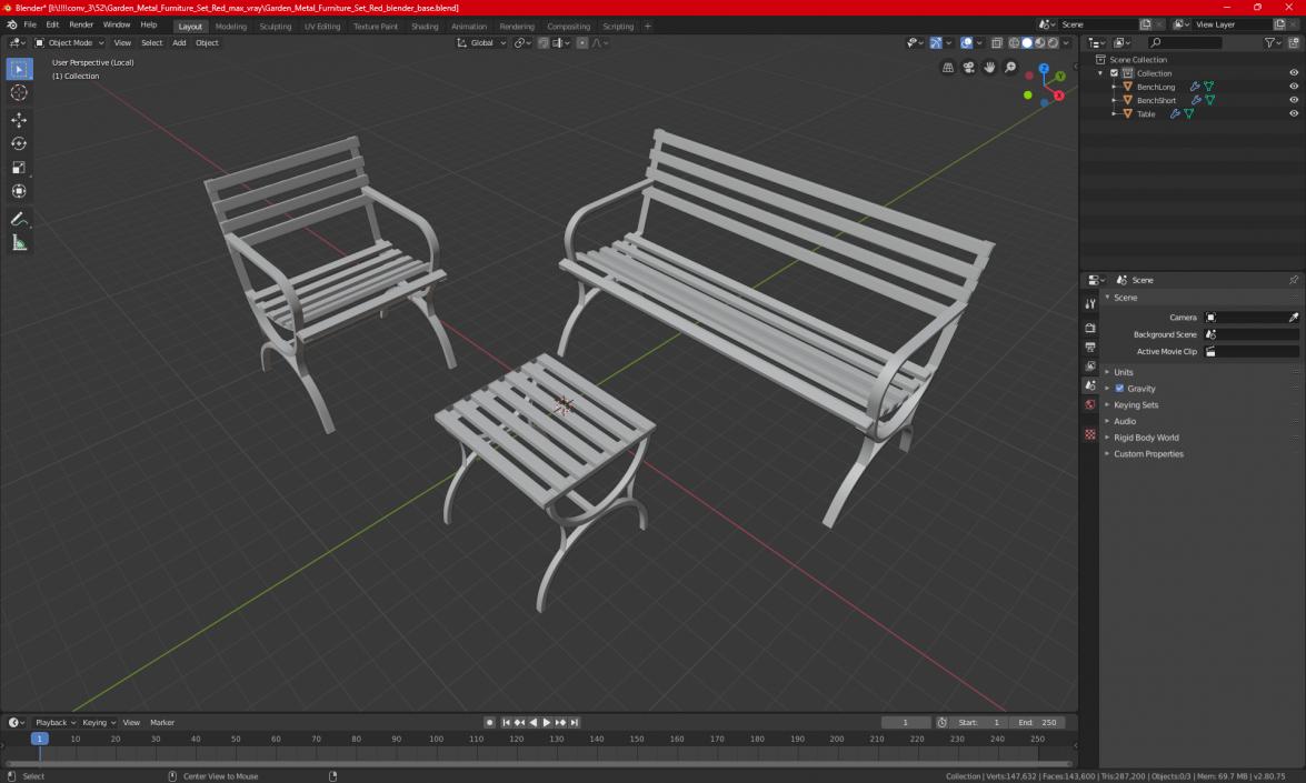 3D model Garden Metal Furniture Set Red