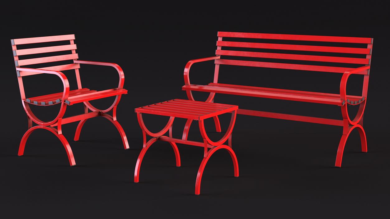 3D model Garden Metal Furniture Set Red