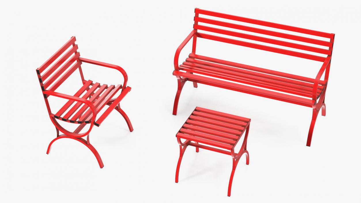 3D model Garden Metal Furniture Set Red