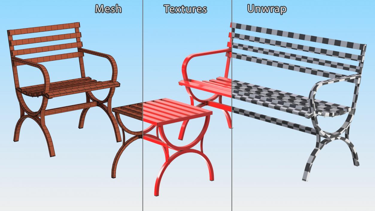 3D model Garden Metal Furniture Set Red