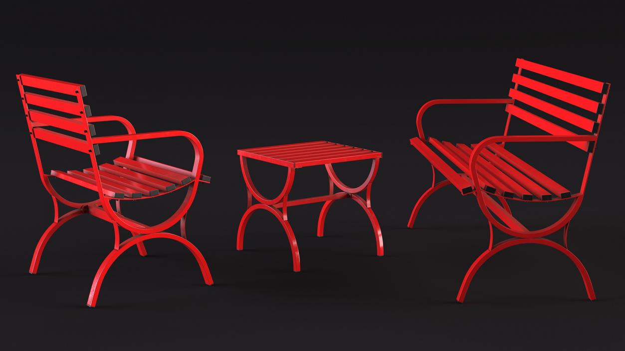 3D model Garden Metal Furniture Set Red