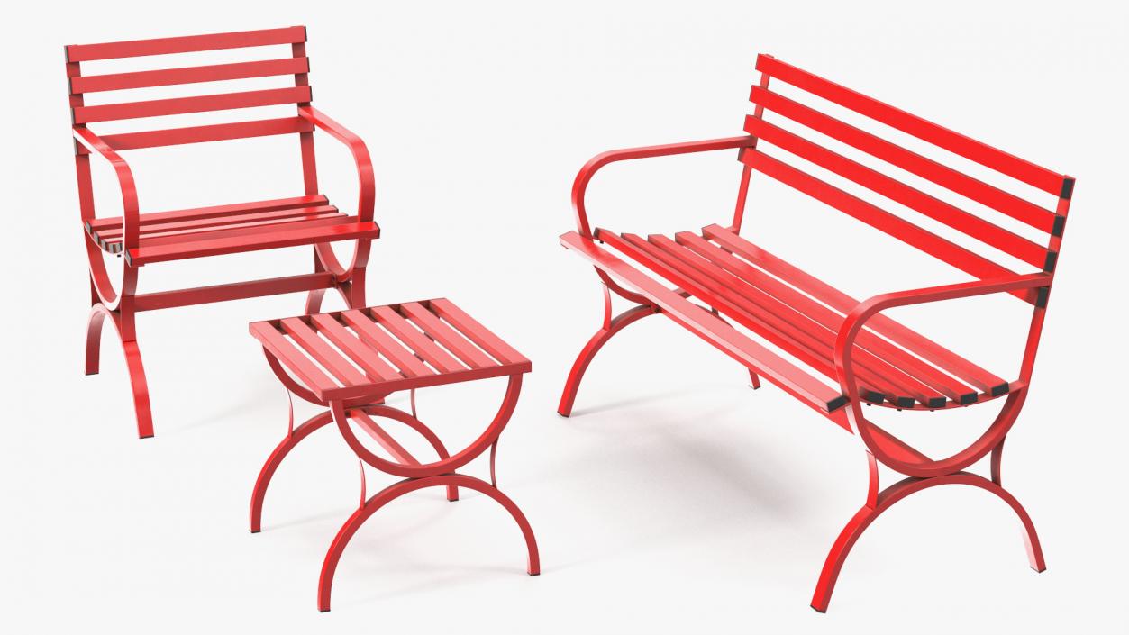 3D model Garden Metal Furniture Set Red