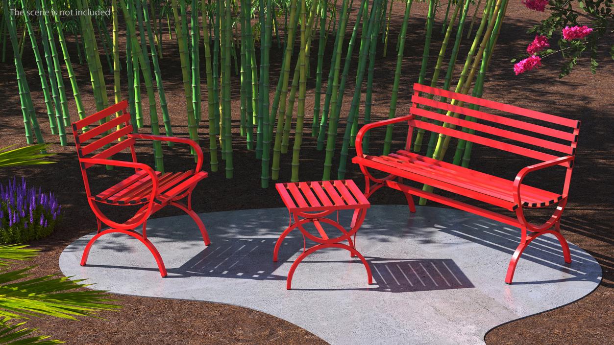 3D model Garden Metal Furniture Set Red