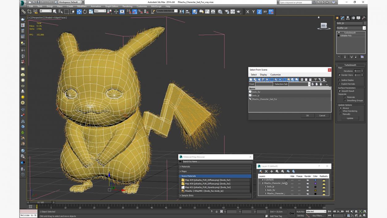 3D model Pikachu Character Sad Fur