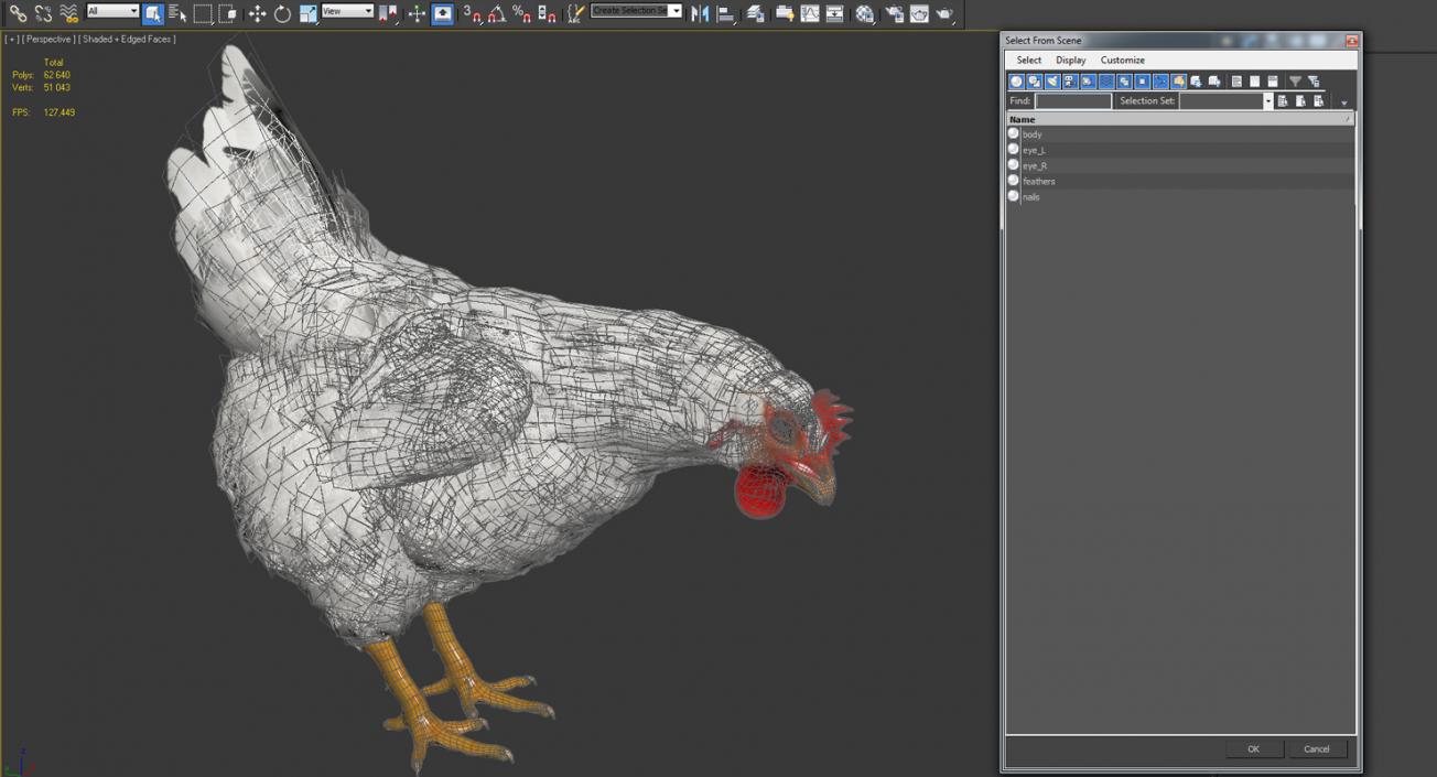 3D model White Chicken Eating Pose