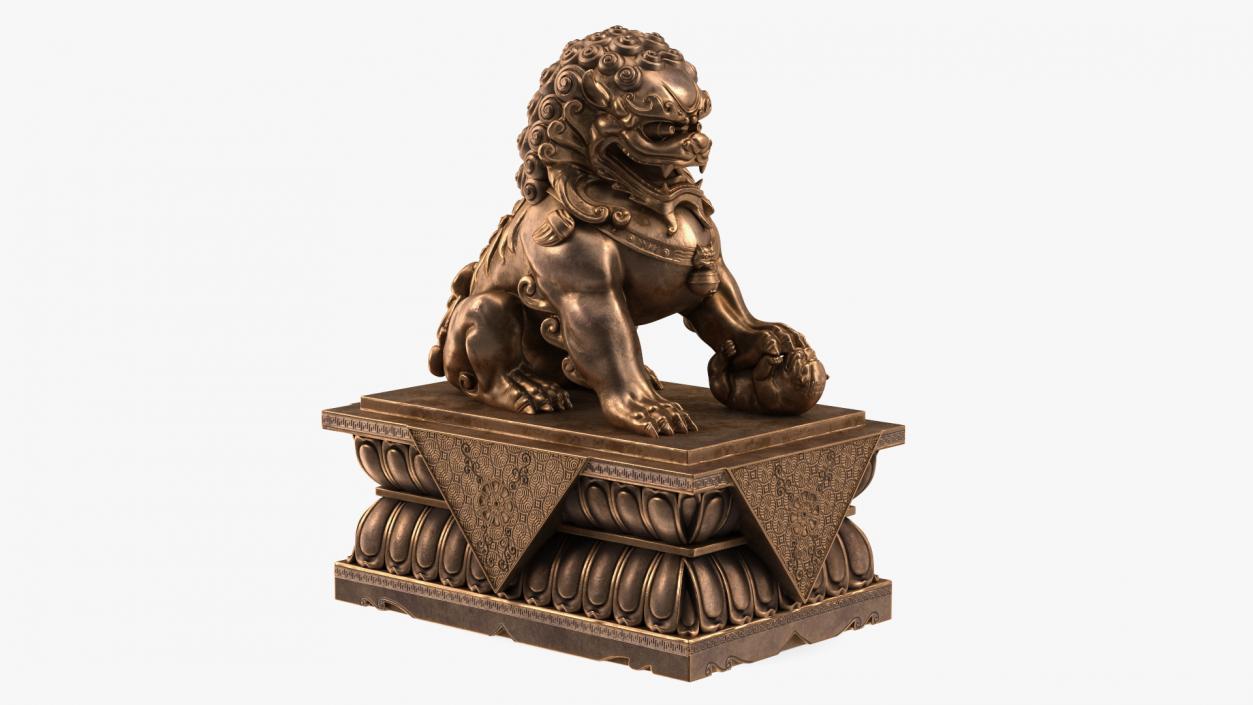 3D model Bronze Chinese Guardian Lion Statue