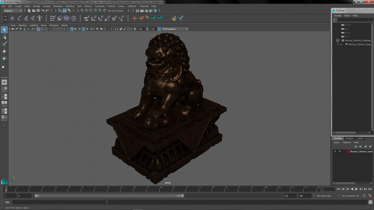 3D model Bronze Chinese Guardian Lion Statue