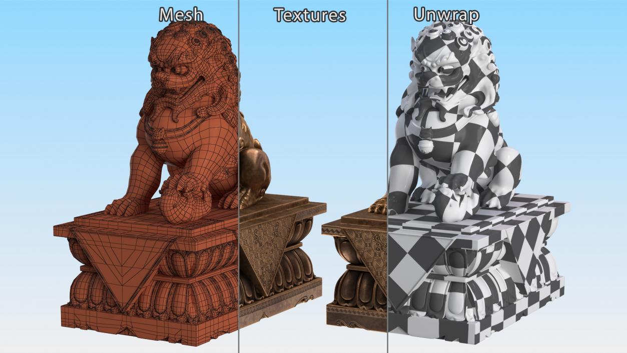 3D model Bronze Chinese Guardian Lion Statue