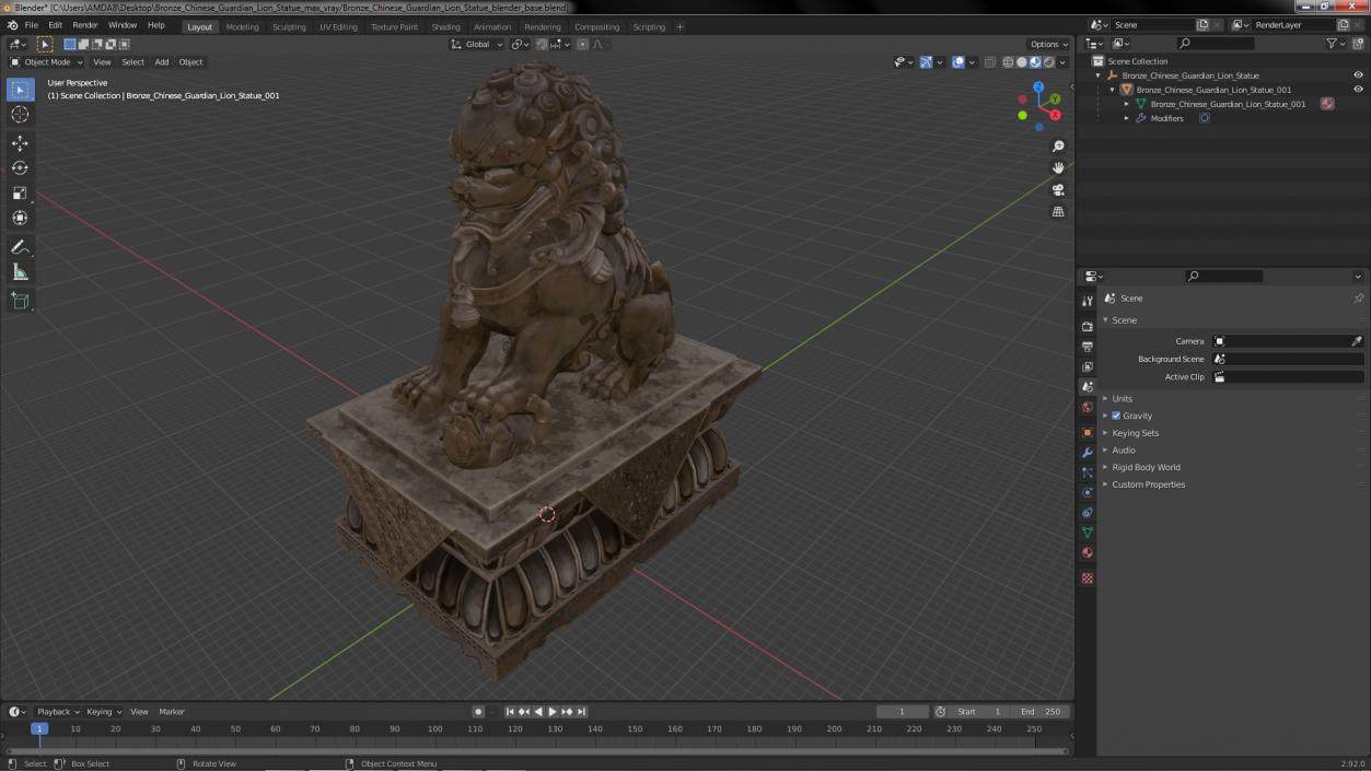 3D model Bronze Chinese Guardian Lion Statue