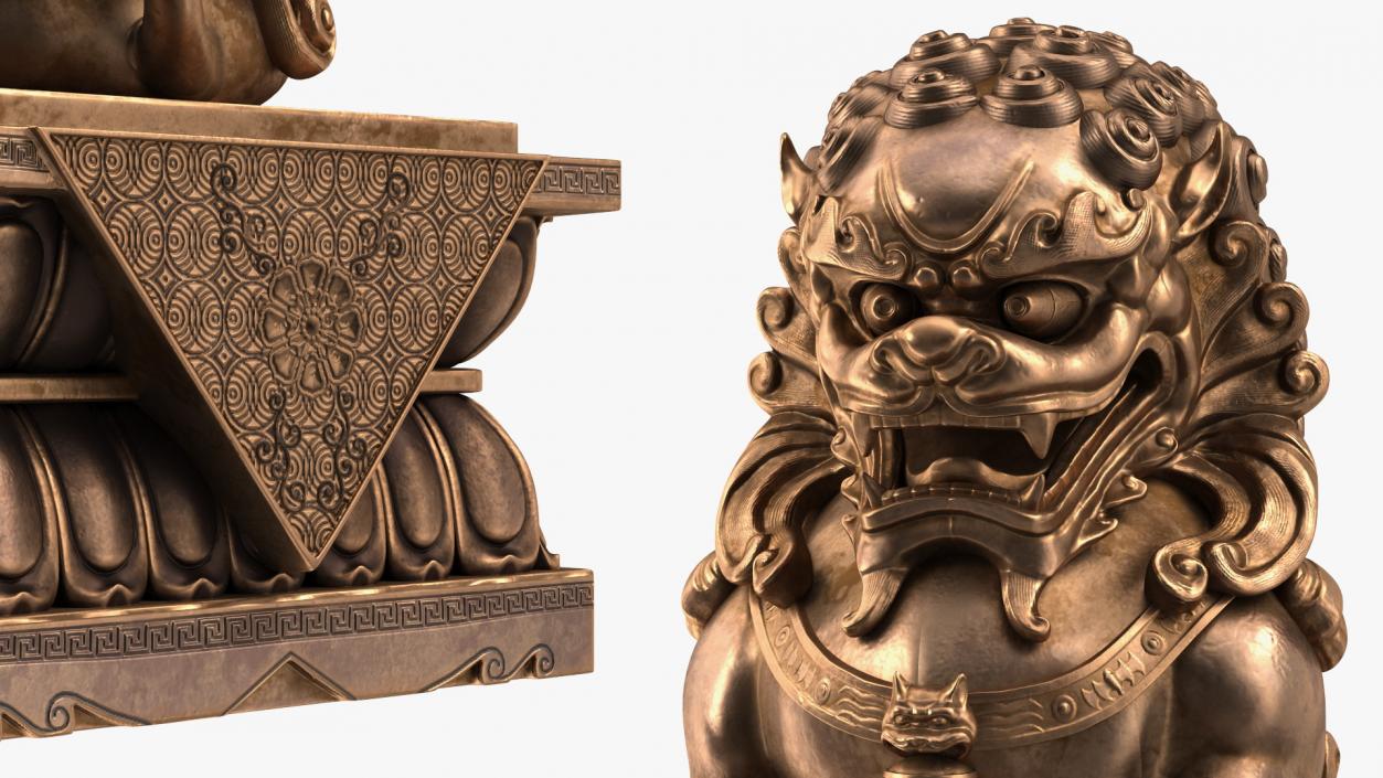 3D model Bronze Chinese Guardian Lion Statue