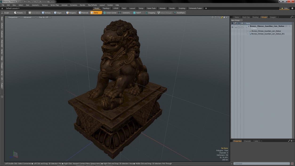 3D model Bronze Chinese Guardian Lion Statue