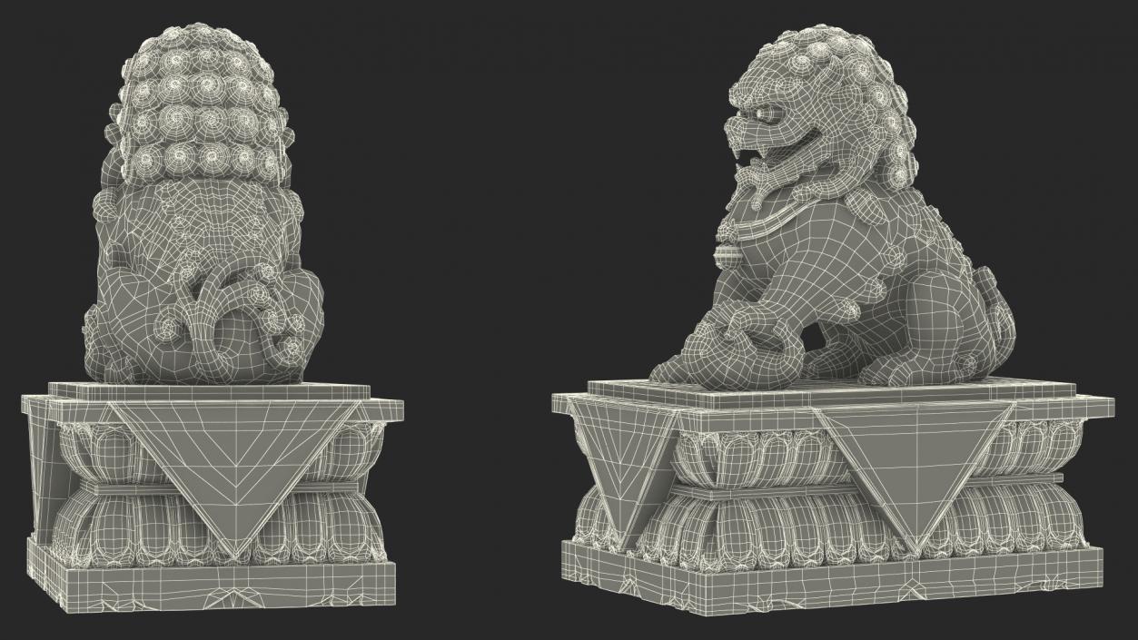 3D model Bronze Chinese Guardian Lion Statue