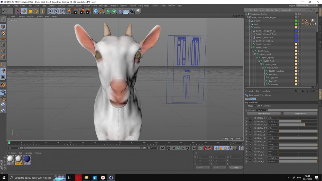 3D Goat Saanen Breed Rigged for Cinema 4D model