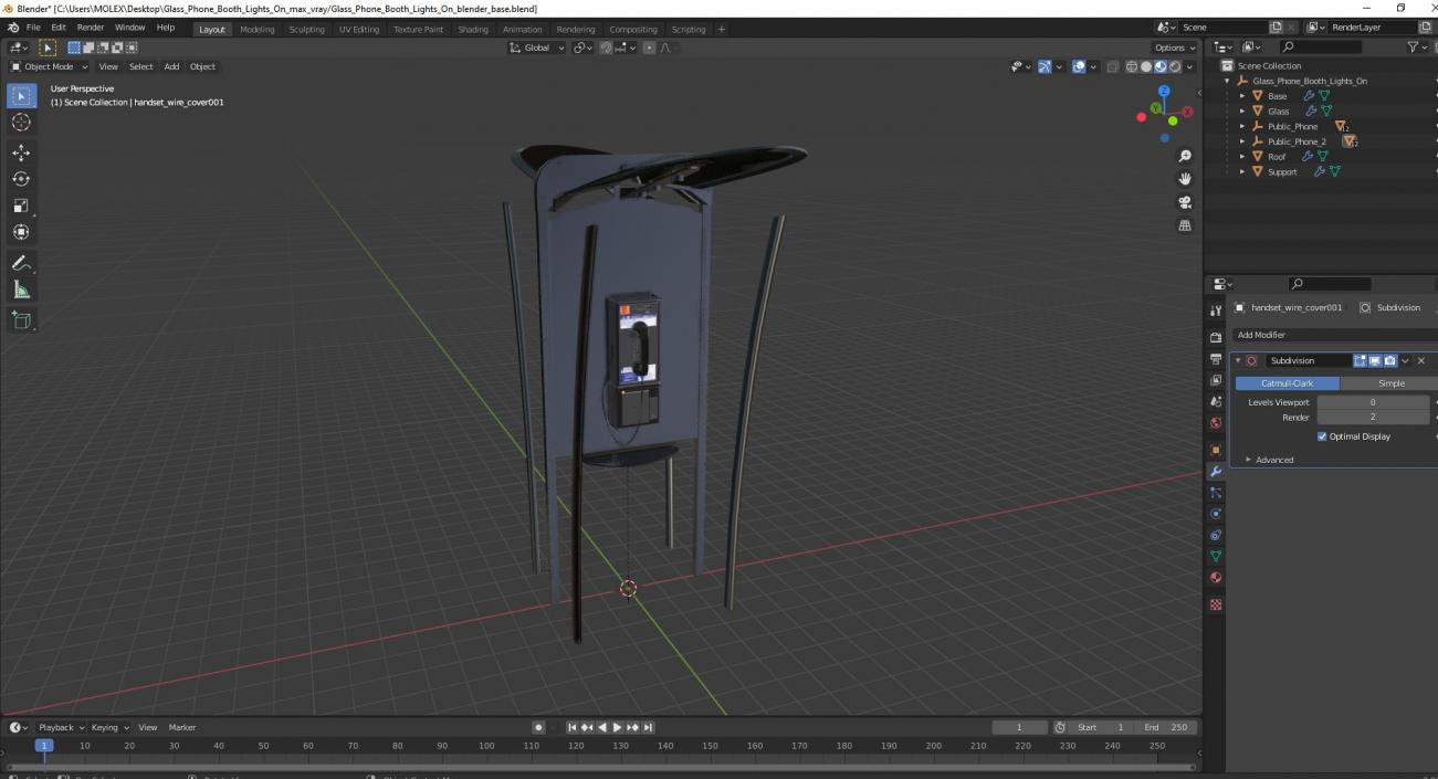 Glass Phone Booth Lights On 3D