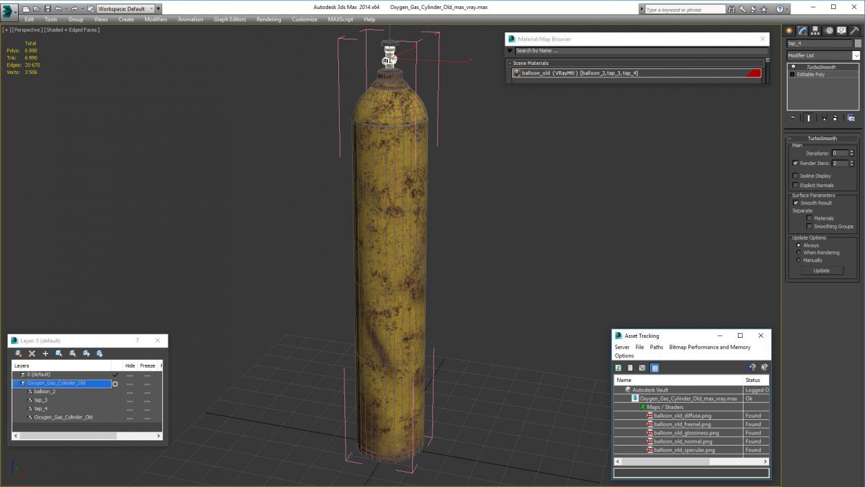 3D Oxygen Gas Cylinder Old model