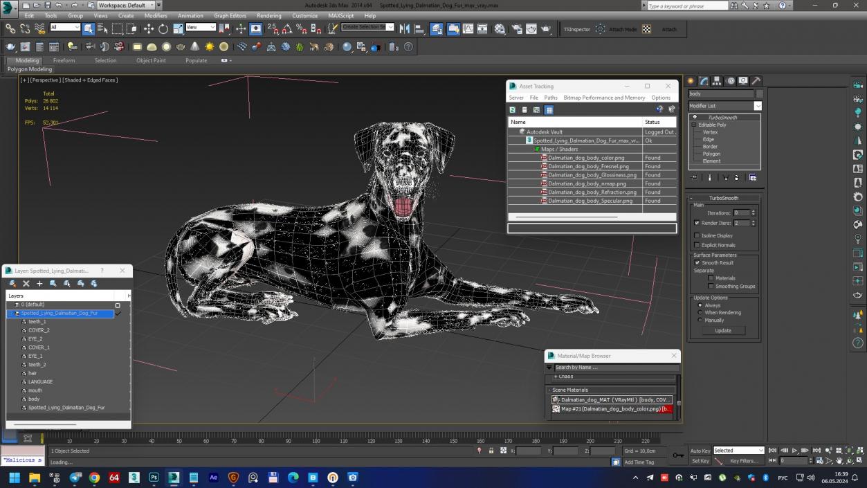 3D Spotted Lying Dalmatian Dog Fur