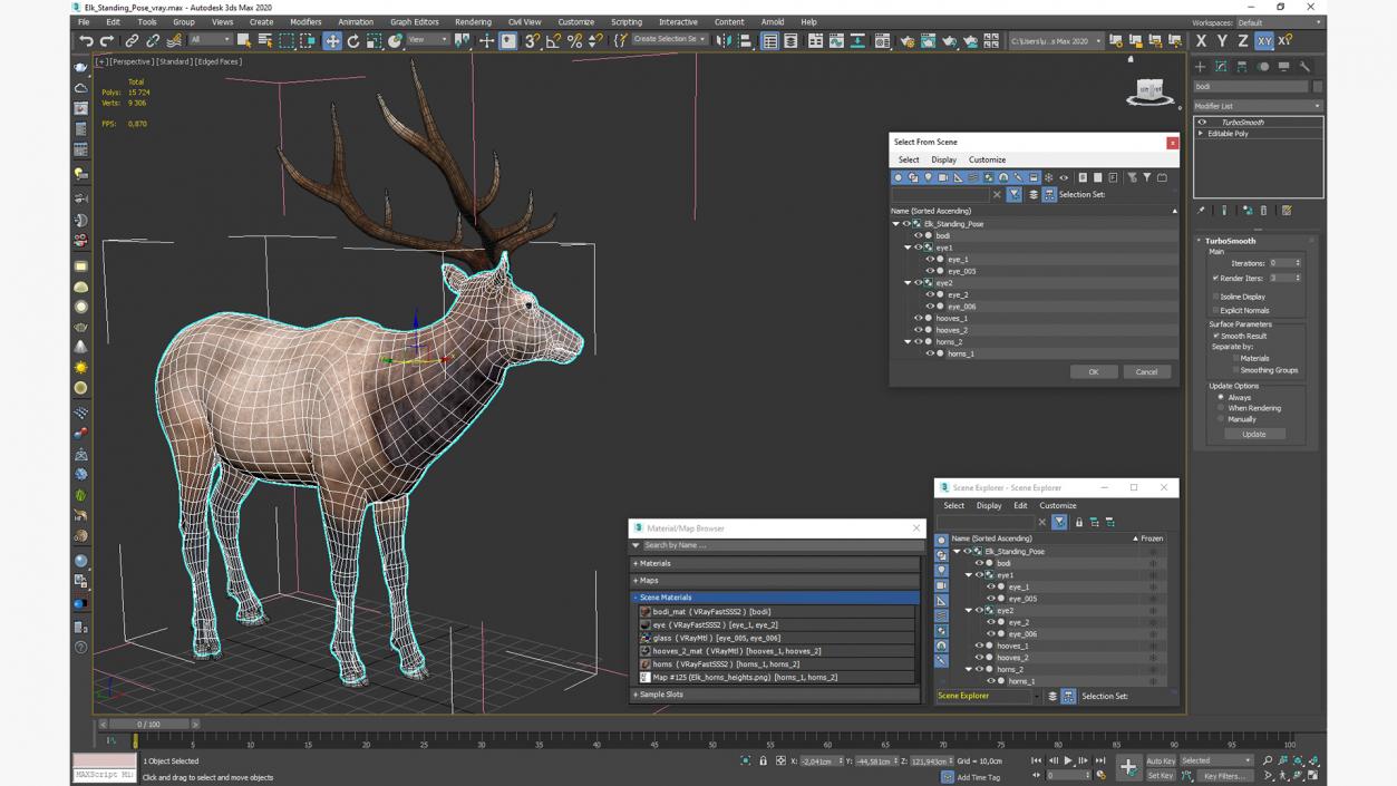 Elk Standing Pose 3D