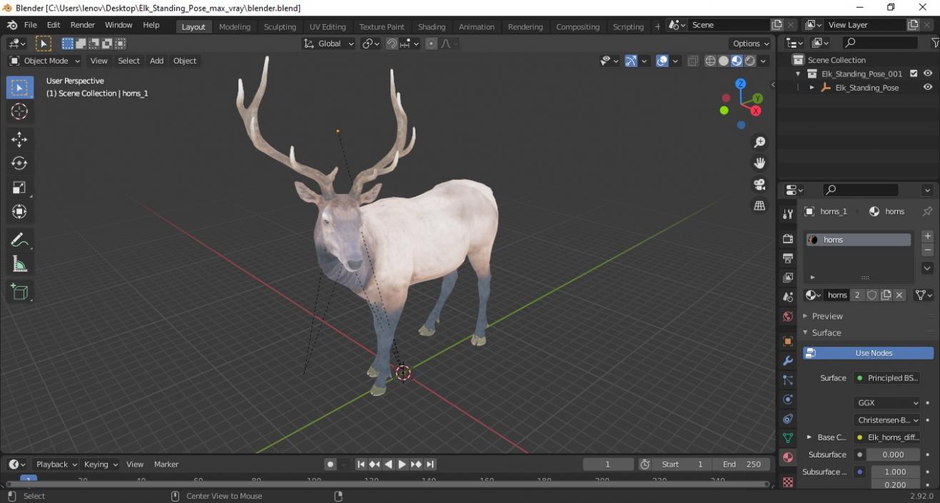 Elk Standing Pose 3D