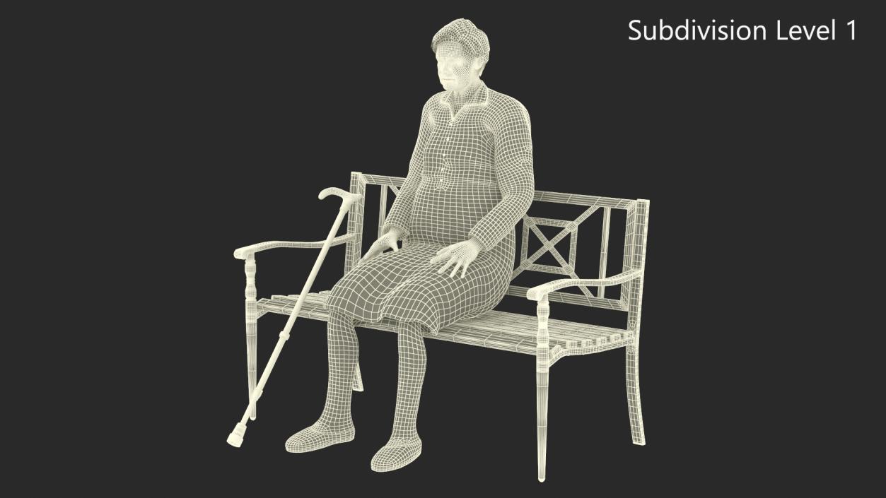 Elderly Woman Sitting on a Bench 3D