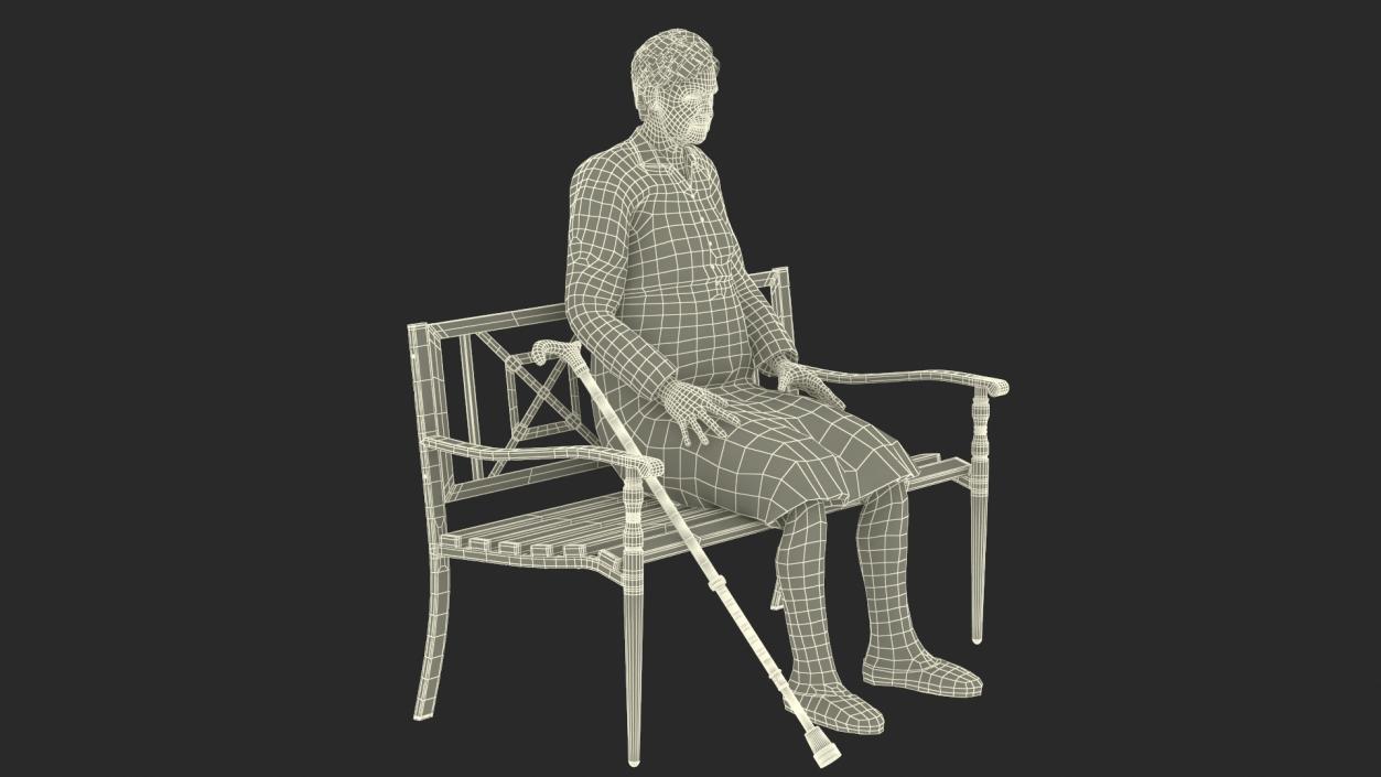 Elderly Woman Sitting on a Bench 3D