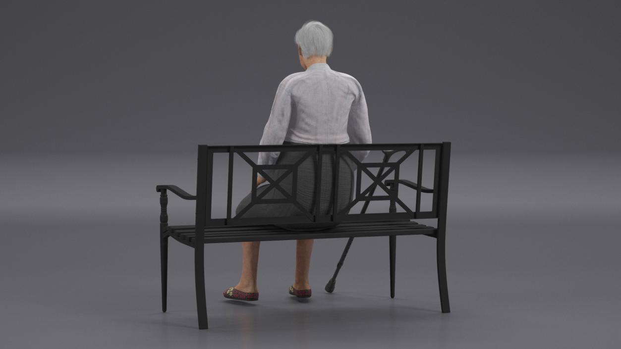 Elderly Woman Sitting on a Bench 3D