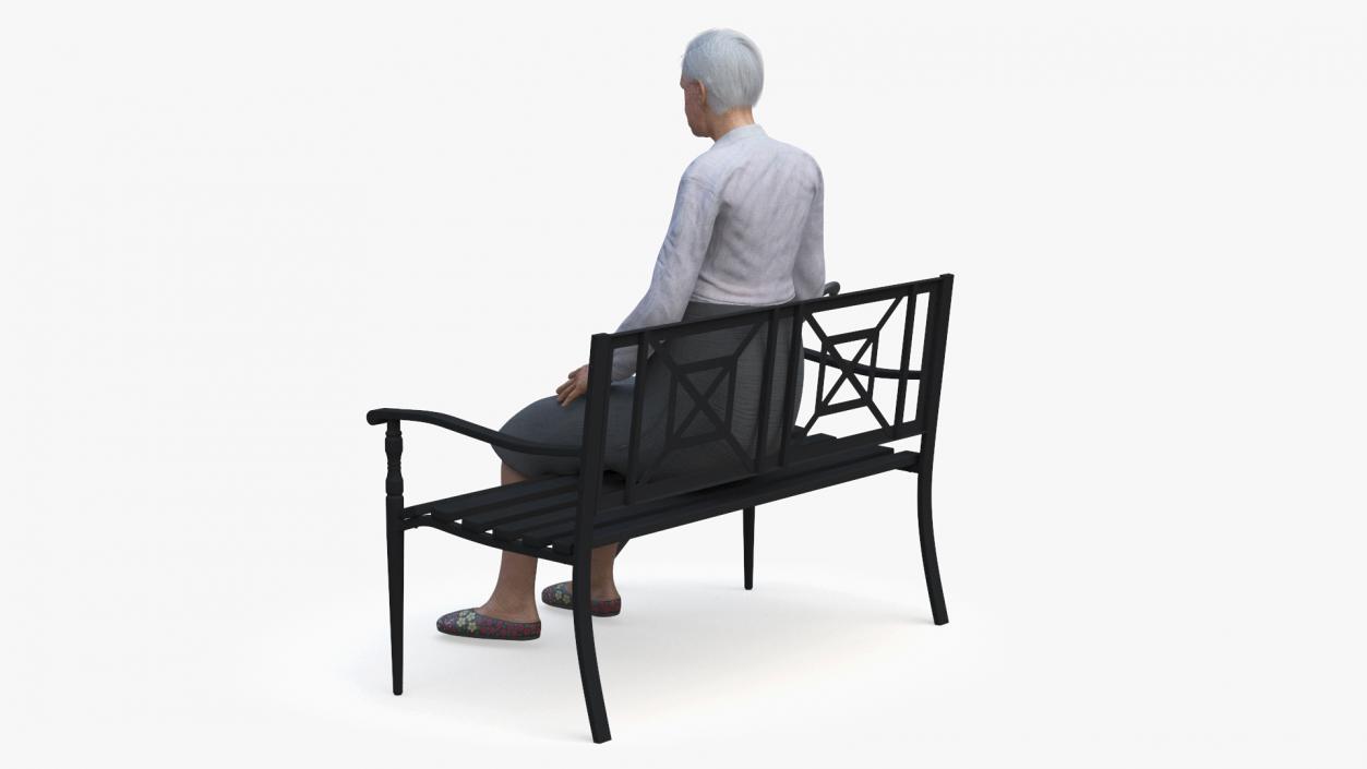 Elderly Woman Sitting on a Bench 3D