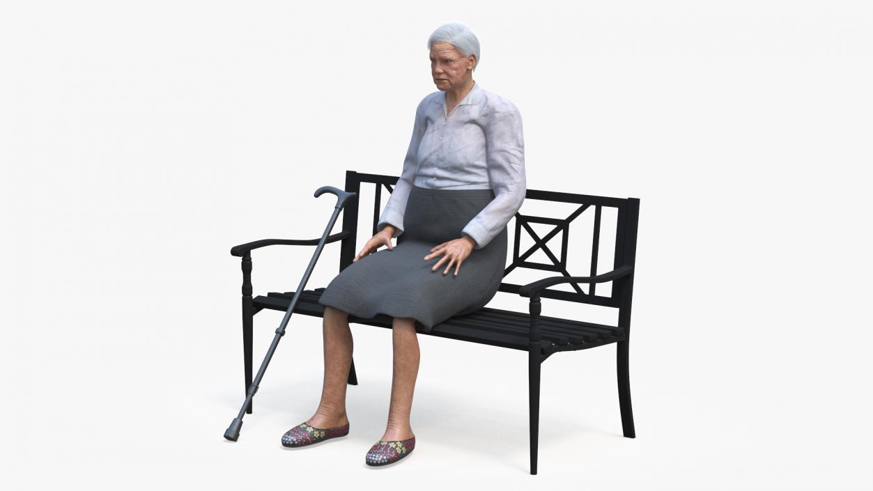 Elderly Woman Sitting on a Bench 3D