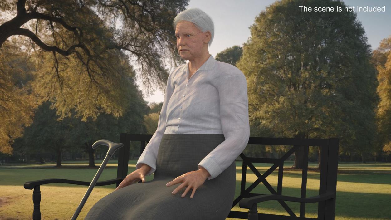 Elderly Woman Sitting on a Bench 3D