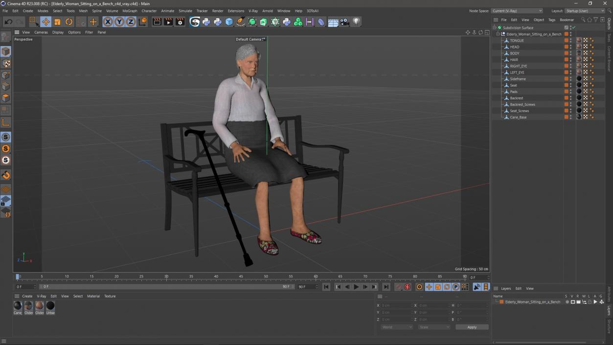 Elderly Woman Sitting on a Bench 3D