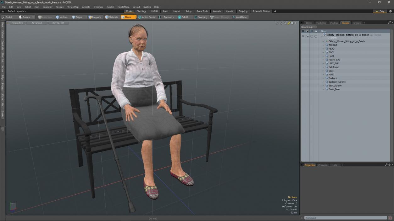 Elderly Woman Sitting on a Bench 3D