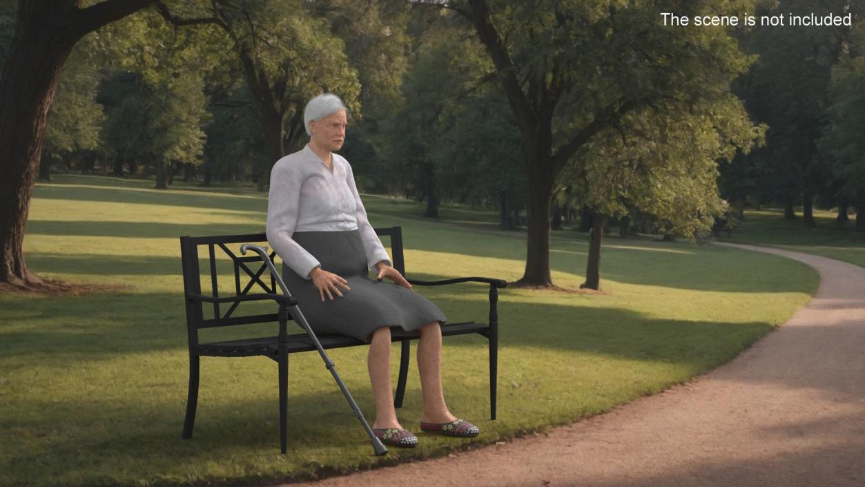 Elderly Woman Sitting on a Bench 3D