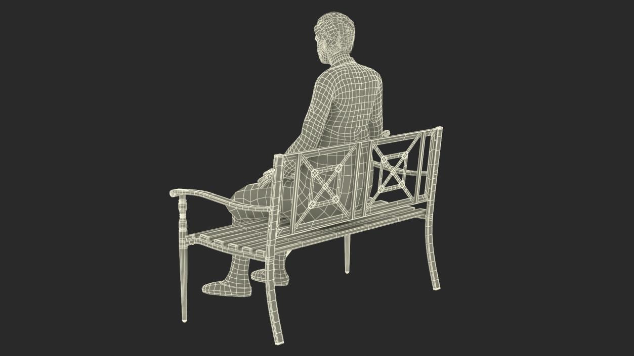 Elderly Woman Sitting on a Bench 3D