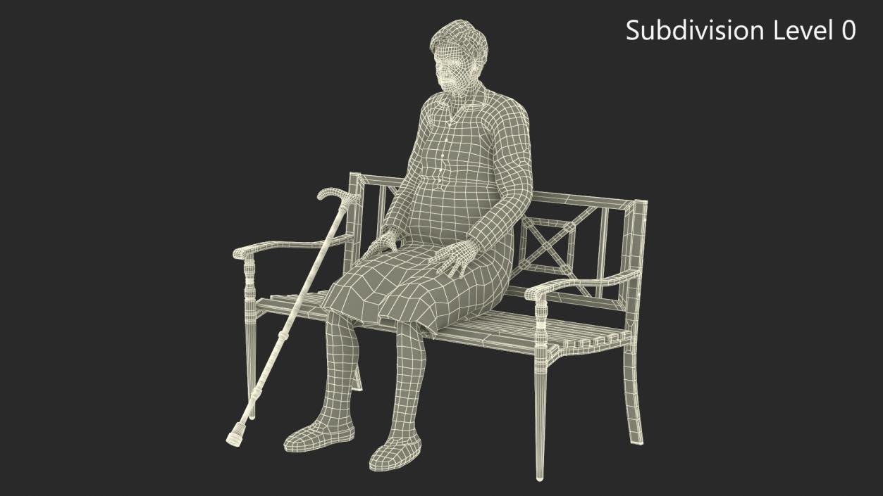 Elderly Woman Sitting on a Bench 3D