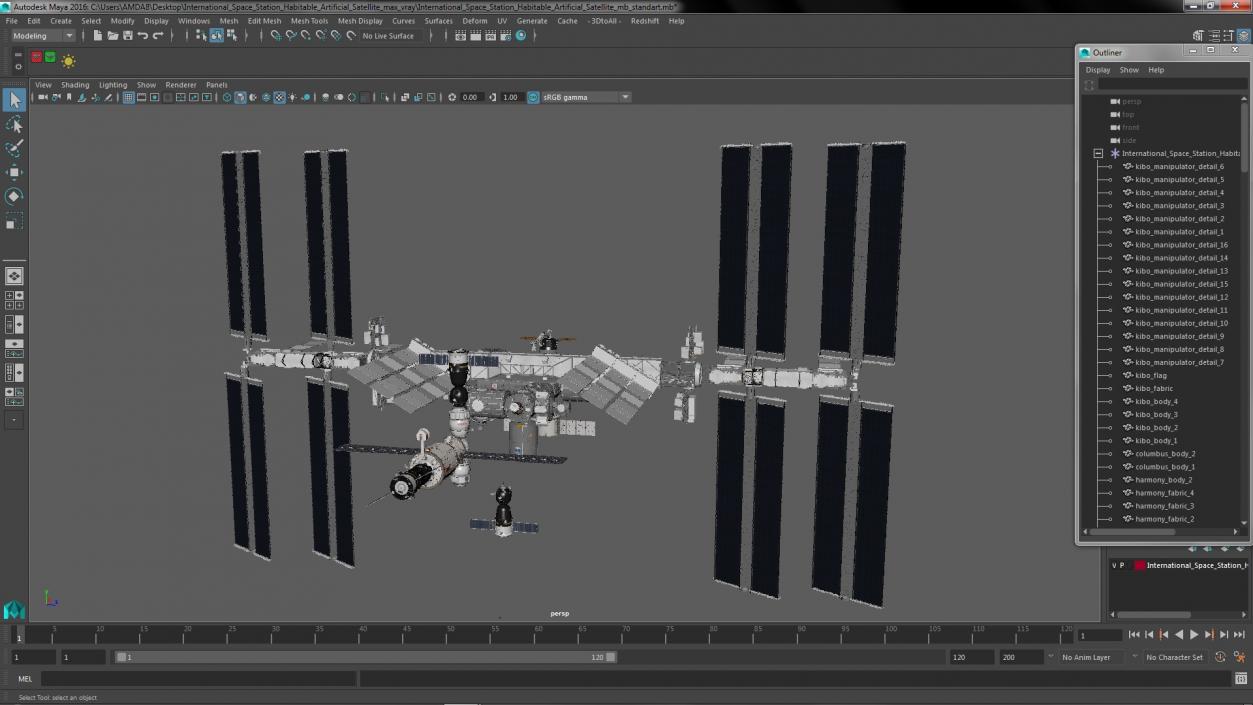 3D International Space Station Habitable Artificial Satellite model