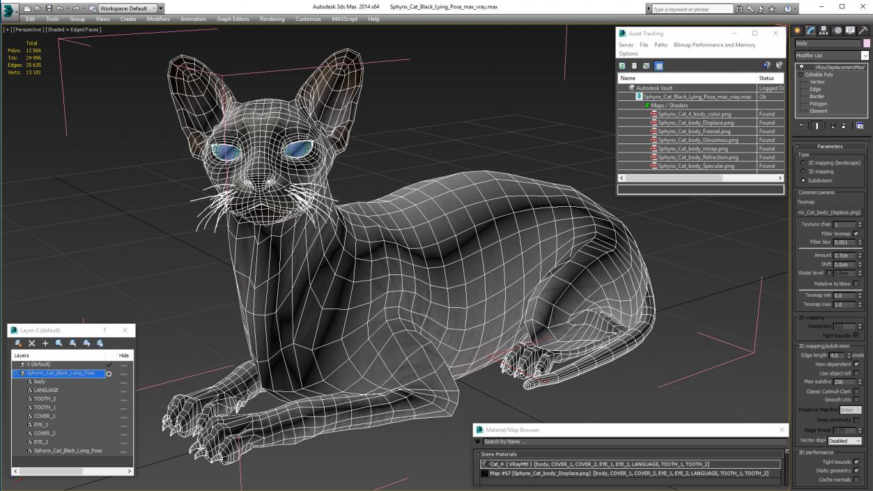 Sphynx Cat Black Lying Pose 3D