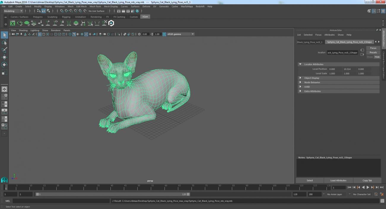 Sphynx Cat Black Lying Pose 3D