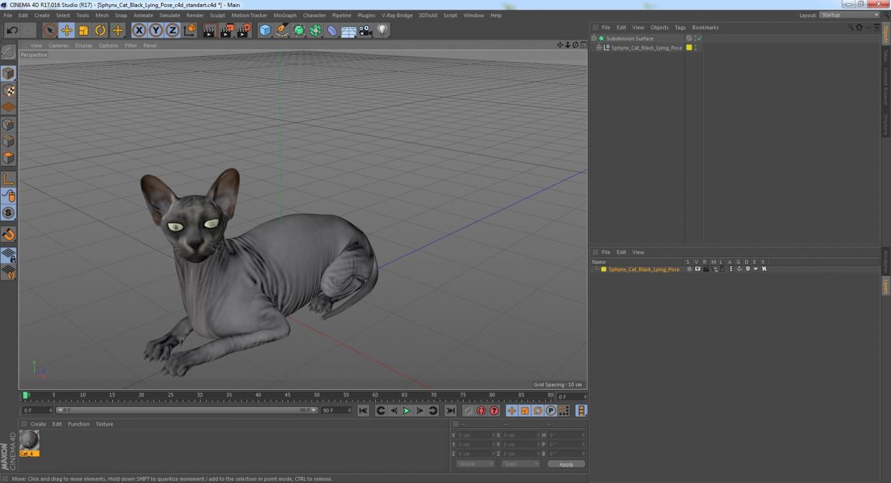 Sphynx Cat Black Lying Pose 3D