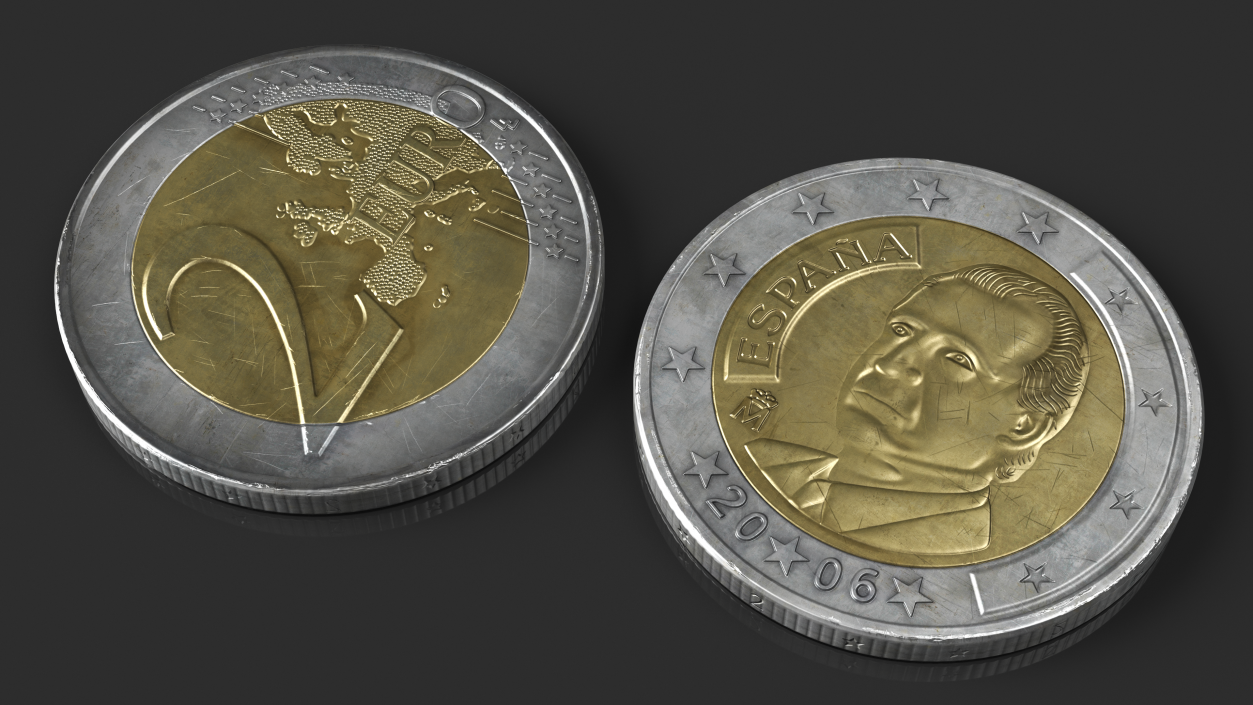 Spain 2 Euro Coin 3D