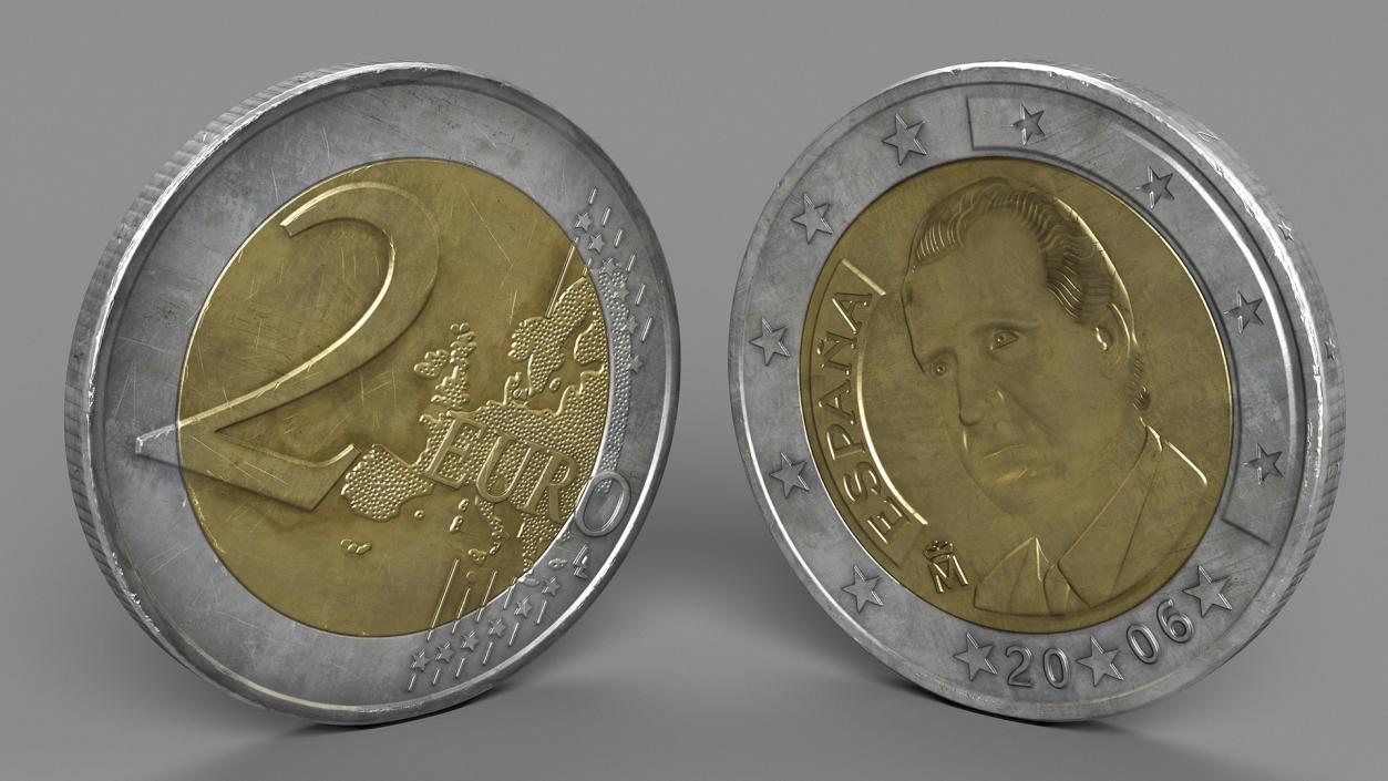 Spain 2 Euro Coin 3D